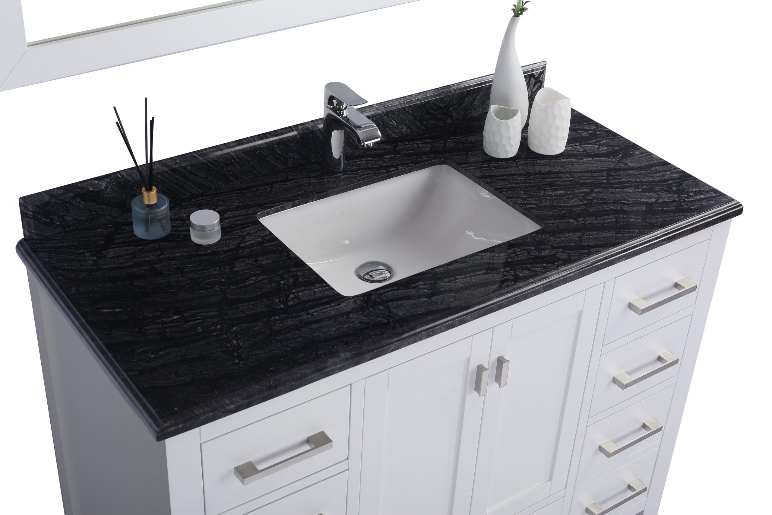 Laviva Forever 48" Single Hole Black Wood Marble Countertop with Rectangular Ceramic Sink | 313SQ1H-48-BW
