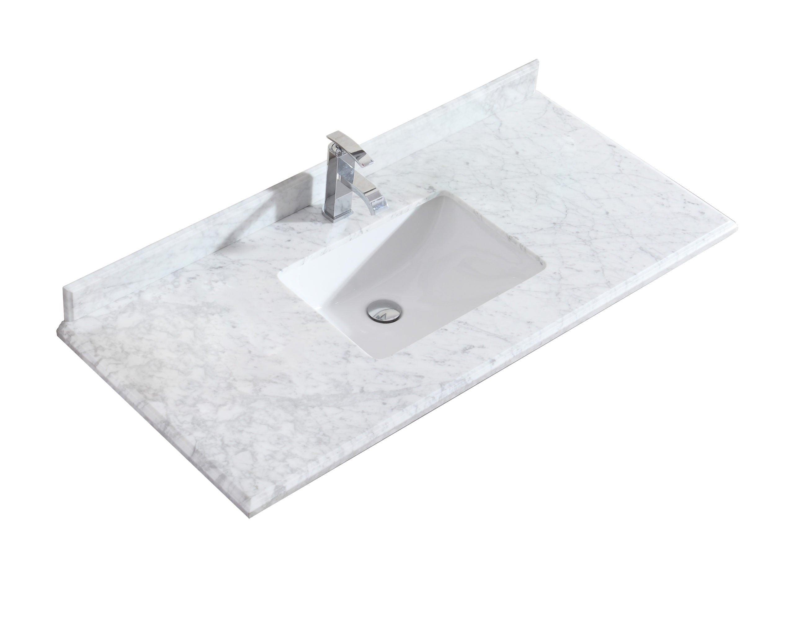 Laviva Forever 48" Single Hole White Carrara Marble Countertop with Rectangular Ceramic Sink | 313SQ1H-48
