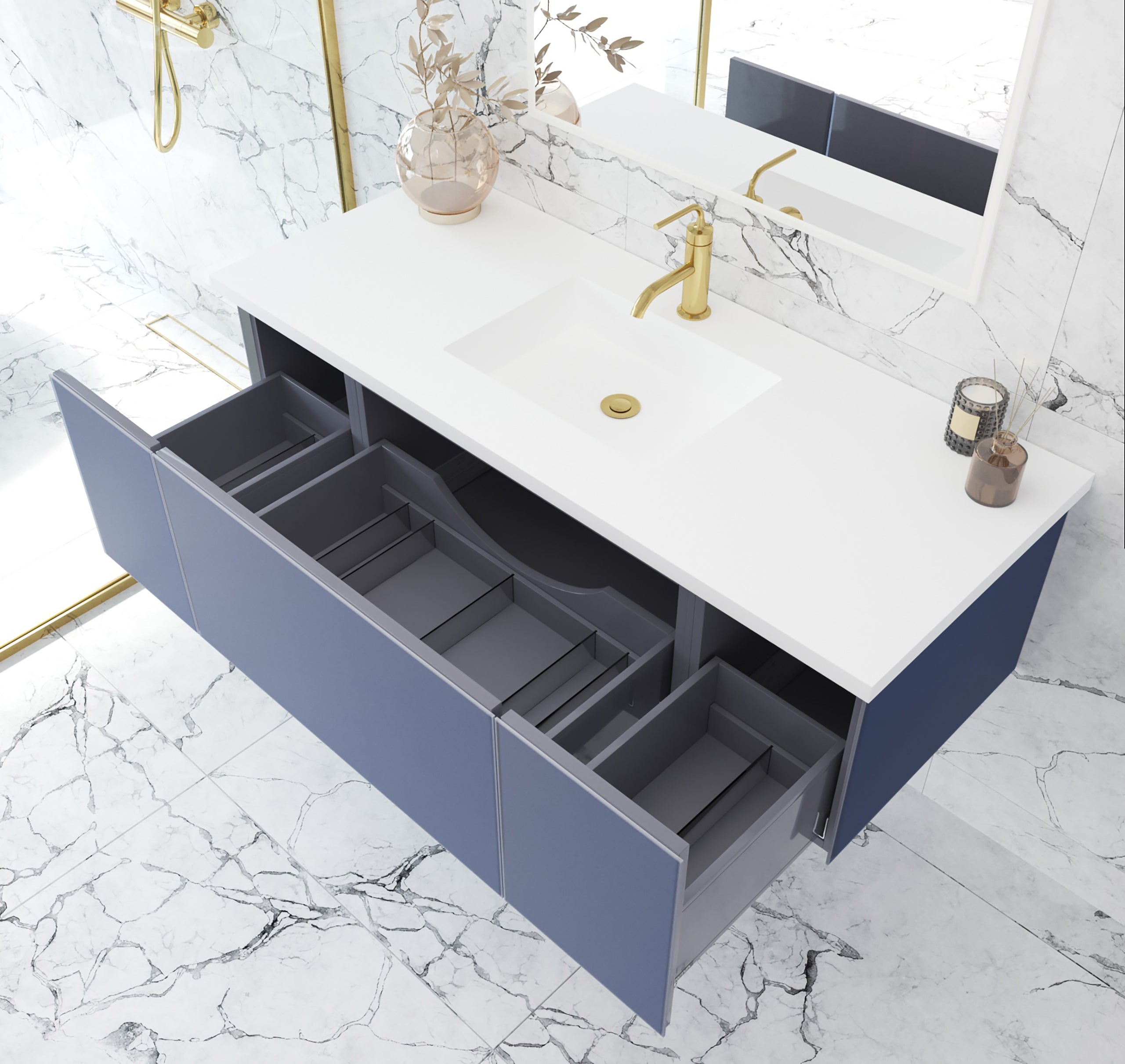 Laviva Vitri 54" Bathroom Vanity Set w/ Sink in Blue | 313VTR-54NB