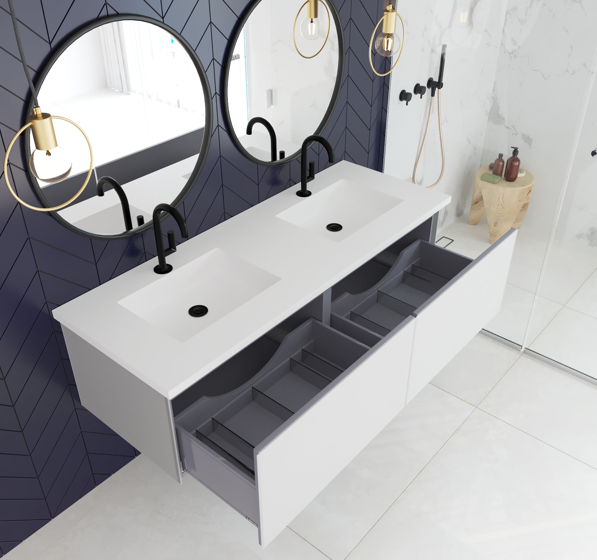 Laviva Vitri 60" Cloud White Double Sink Wall Hung Bathroom Vanity Cabinet | 313VTR-60