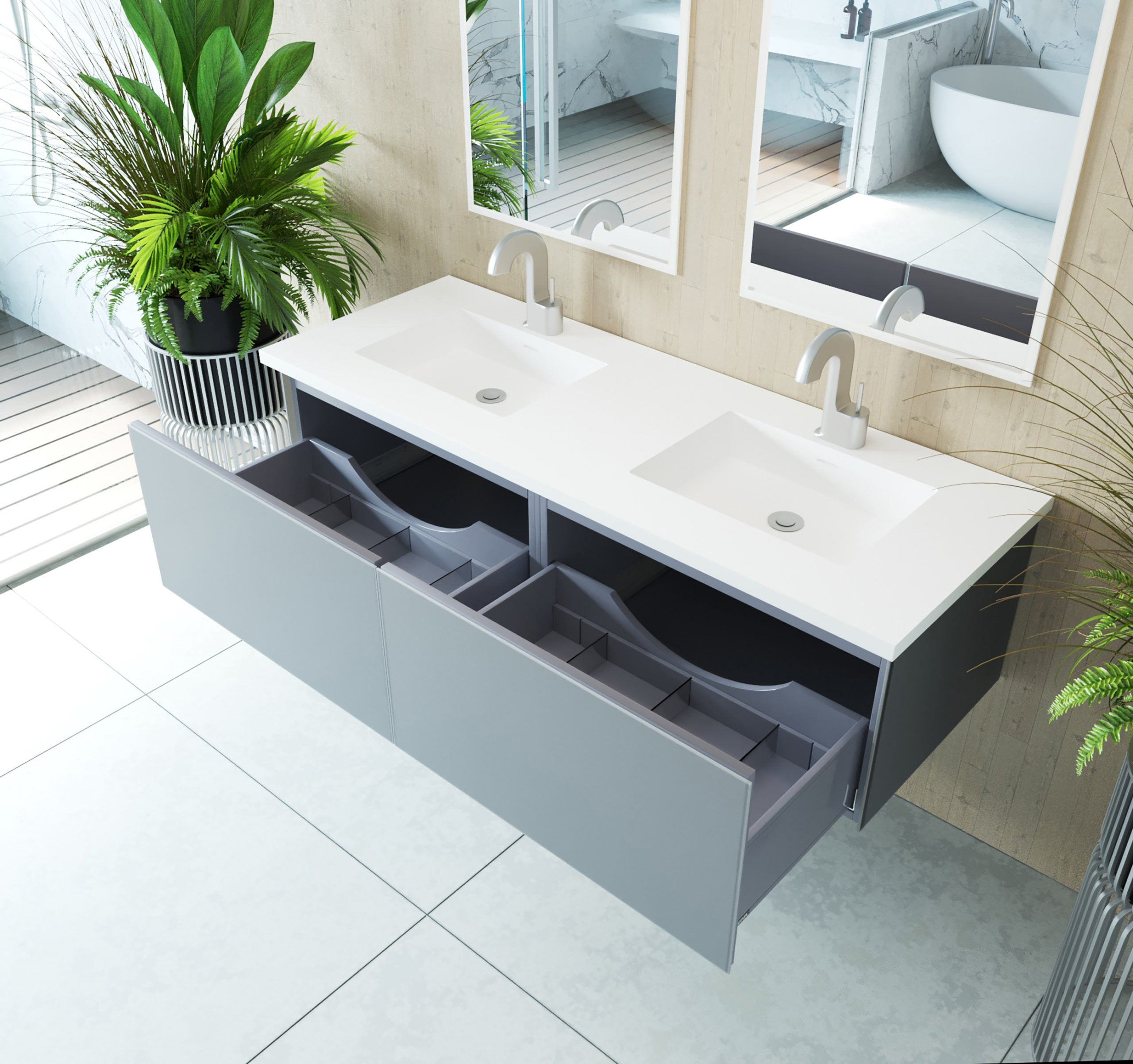 Laviva Vitri 60" Double Bathroom Vanity & Sinks in Gray | 313VTR-60DFG
