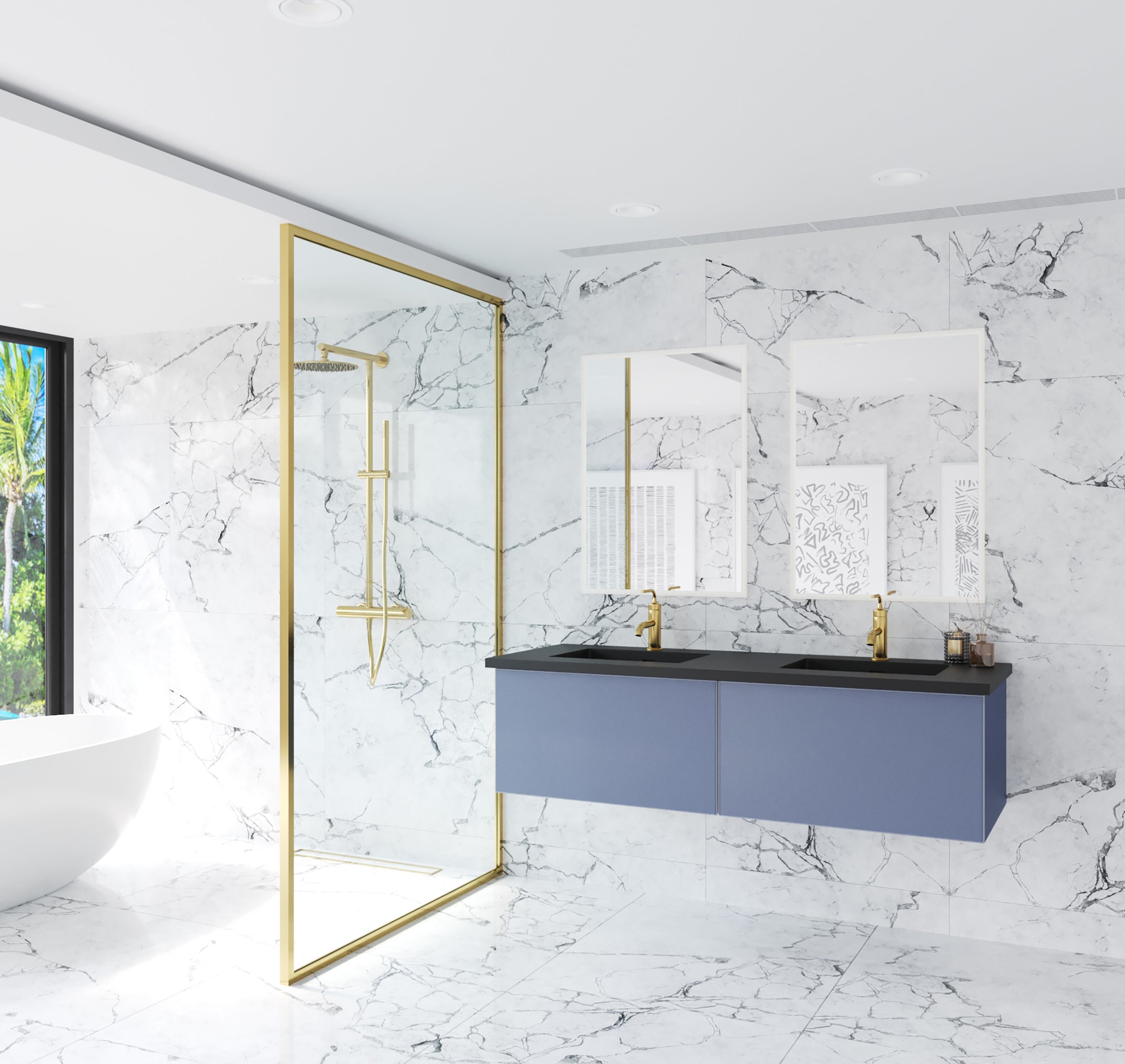 Laviva Vitri 60" Double Bathroom Vanity & Sinks in Blue | 313VTR-60DNB
