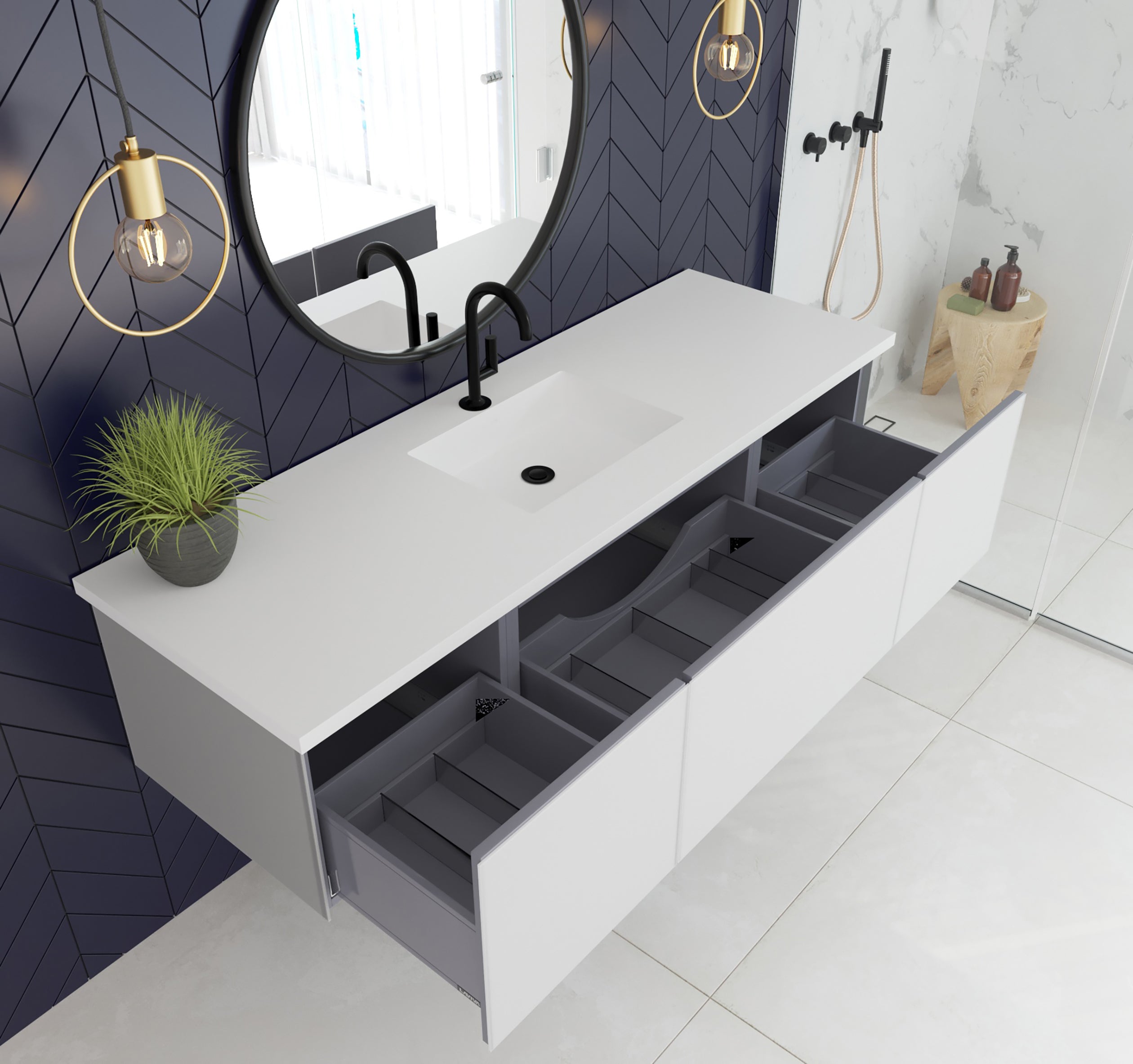 Laviva Vitri 66" Bathroom Vanity Set w/ Sink in White Single Sink | 313VTR-66CW