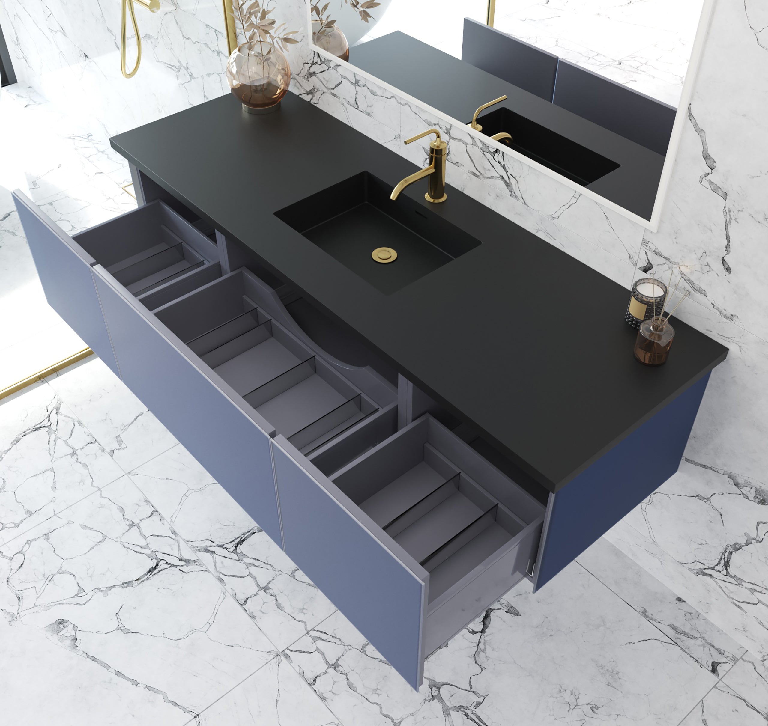 Laviva Vitri 66" Bathroom Vanity Set w/ Sink in Blue Single Sink | 313VTR-66NB