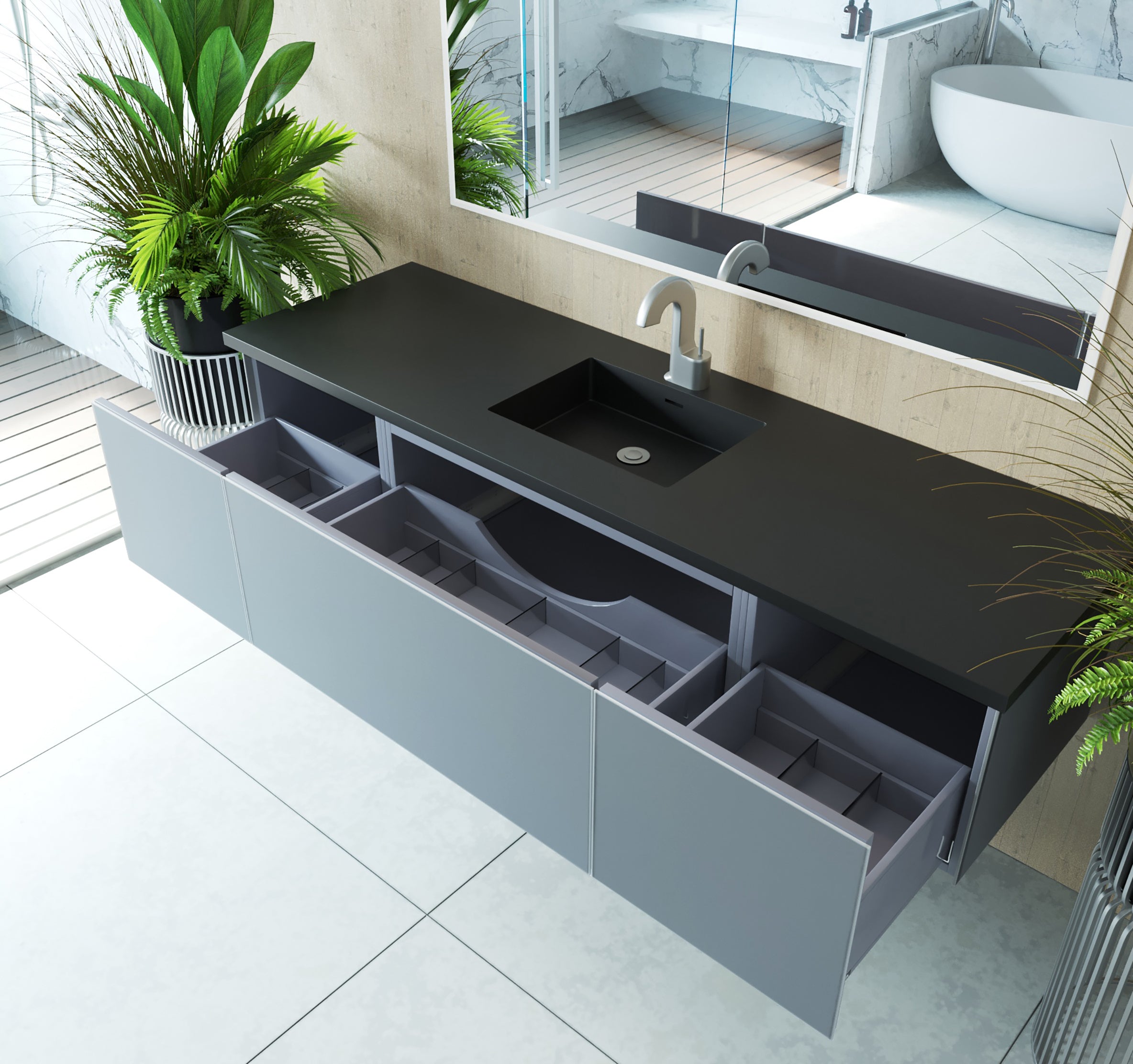 Laviva Vitri 72" Bathroom Vanity Set w/ Sink in Gray Single Sink | 313VTR-72CFG