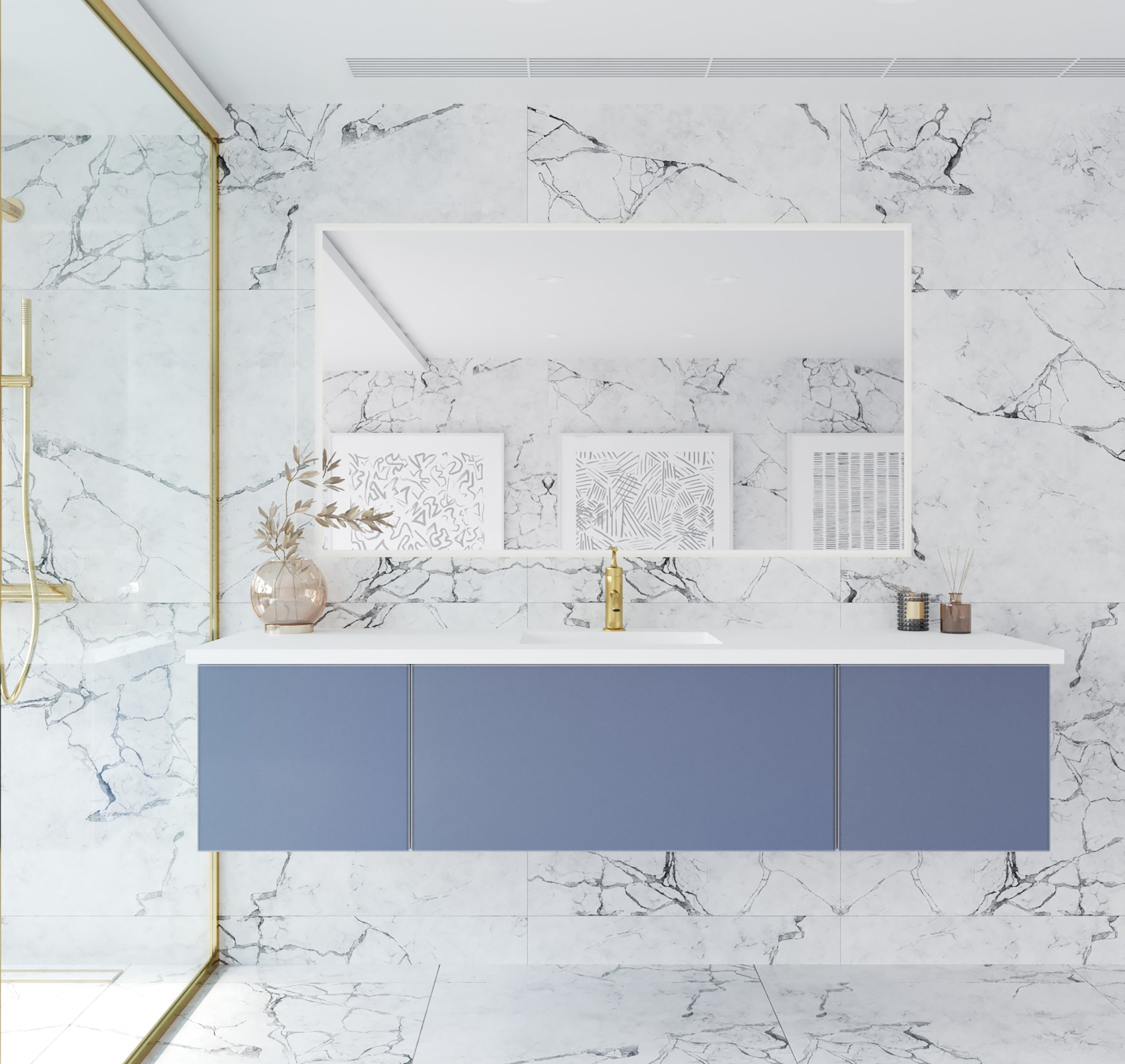 Laviva Vitri 72" Bathroom Vanity Set w/ Sink in Blue Single Sink | 313VTR-72CNB