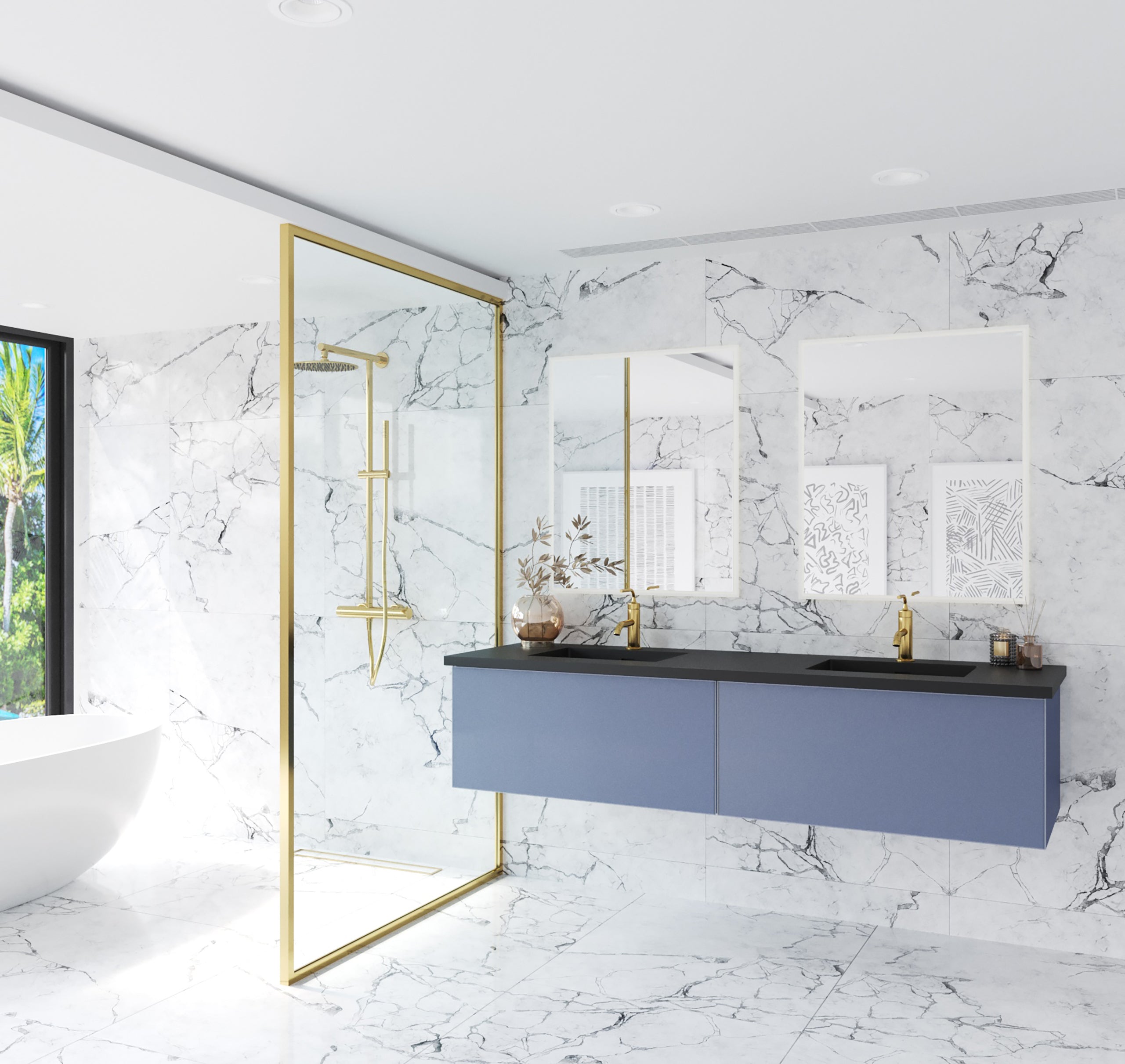 Laviva Vitri 72" Double Bathroom Vanity & Sinks in Blue | 313VTR-72DNB