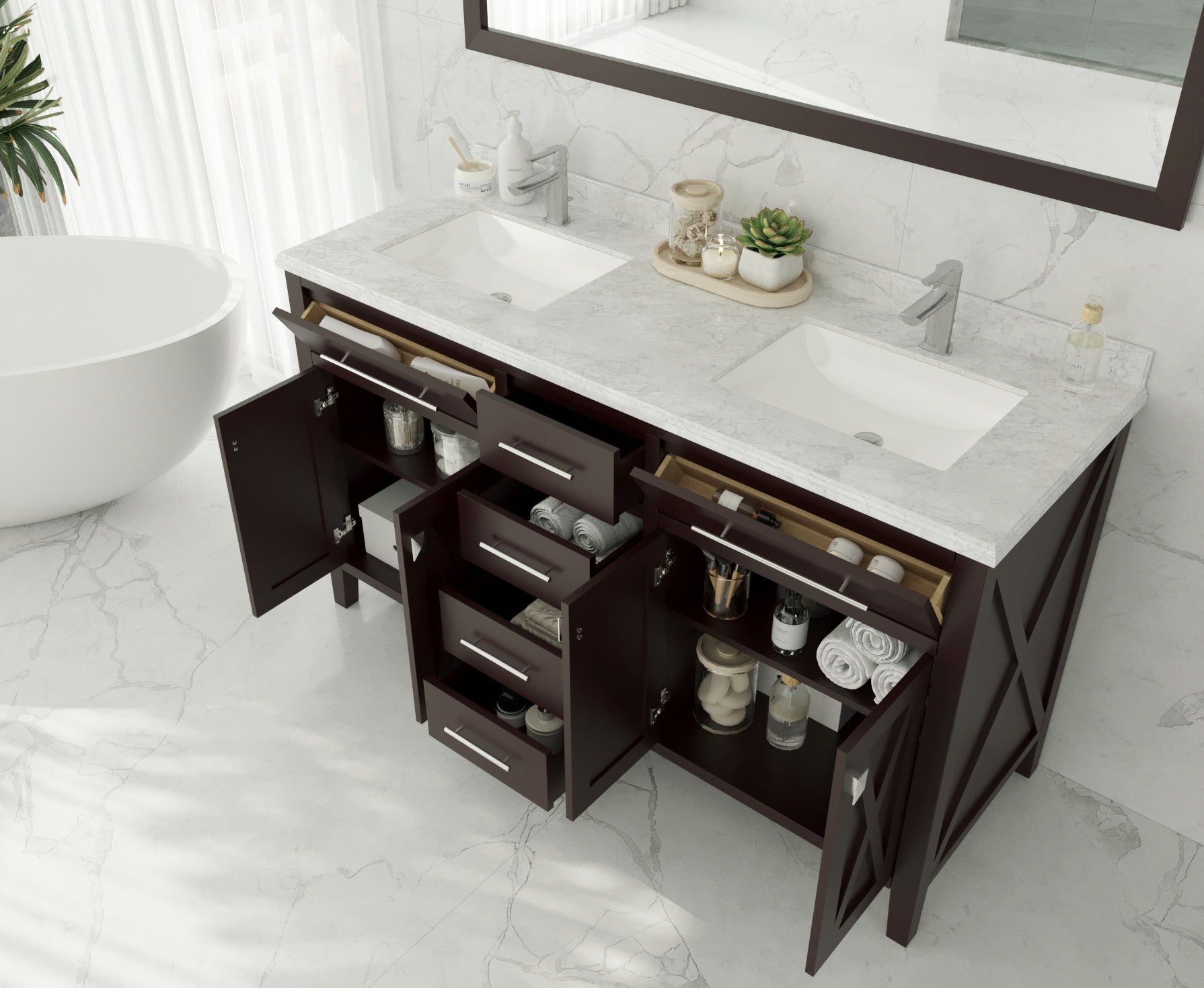 Laviva Wimbledon 60" Double Bathroom Vanity & Sinks in Brown | 313YG319-60B