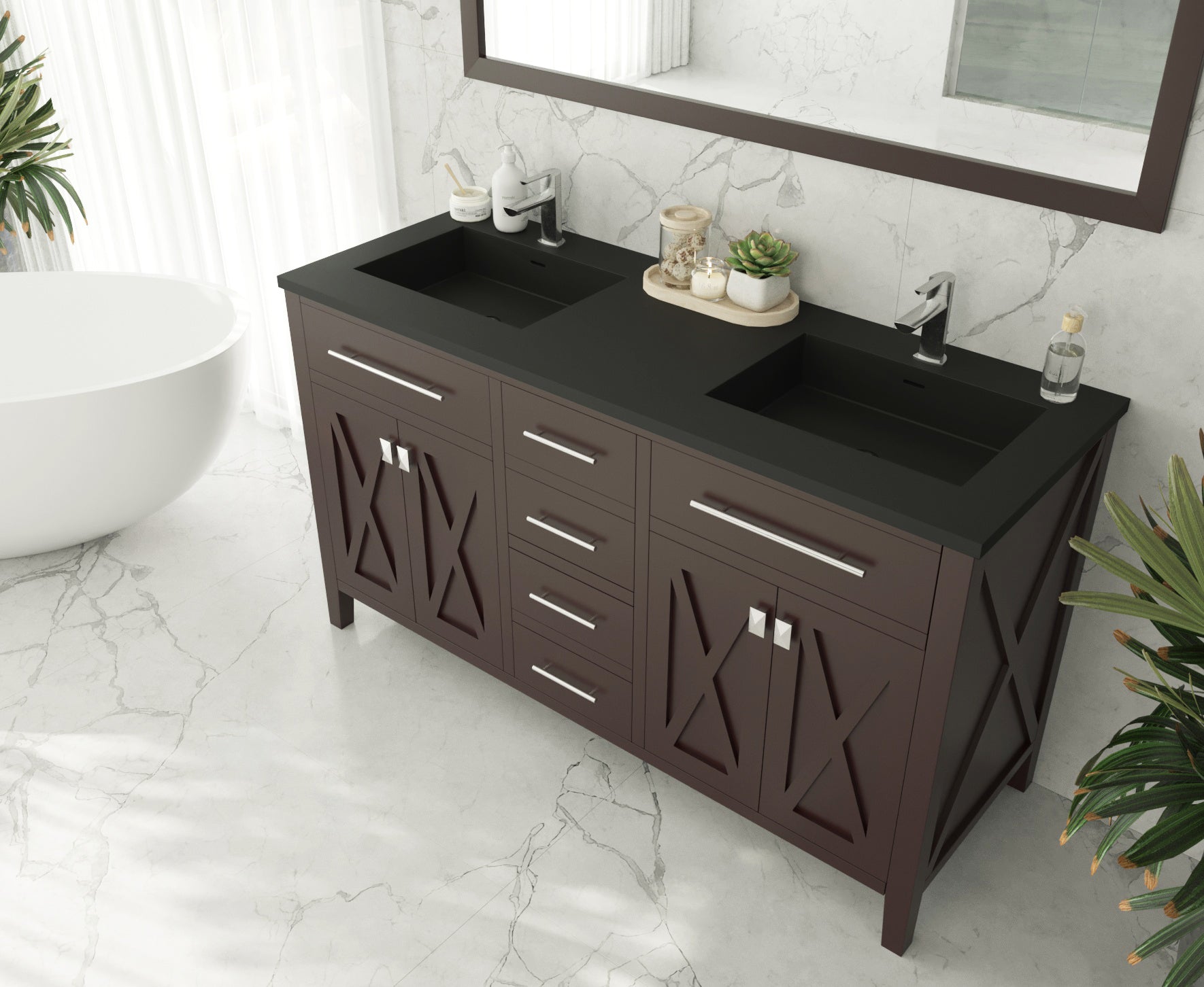 Laviva Wimbledon 60" Double Bathroom Vanity & Sinks in Brown | 313YG319-60B