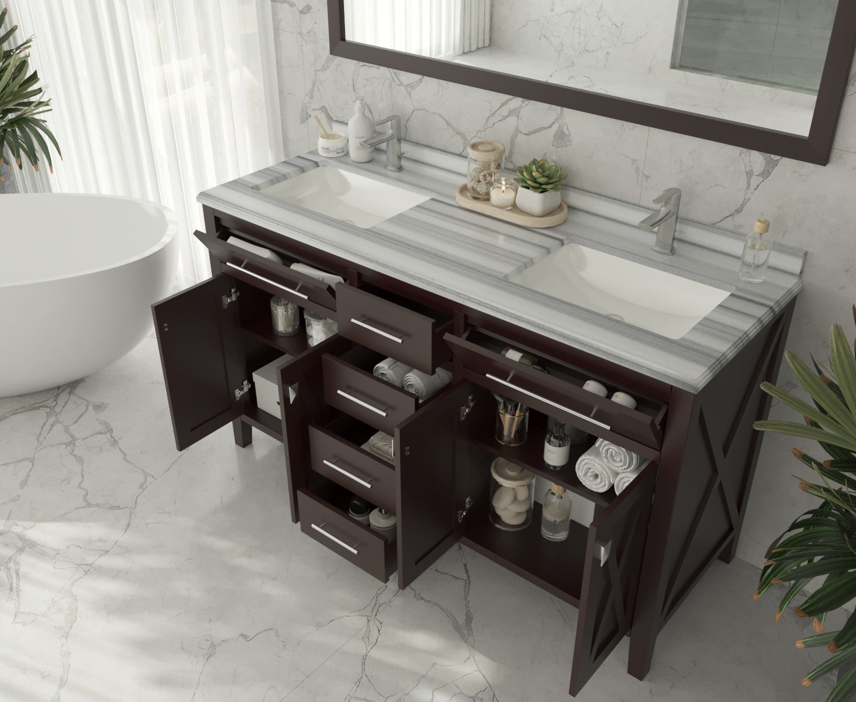 Laviva Wimbledon 60" Double Bathroom Vanity & Sinks in Brown | 313YG319-60B