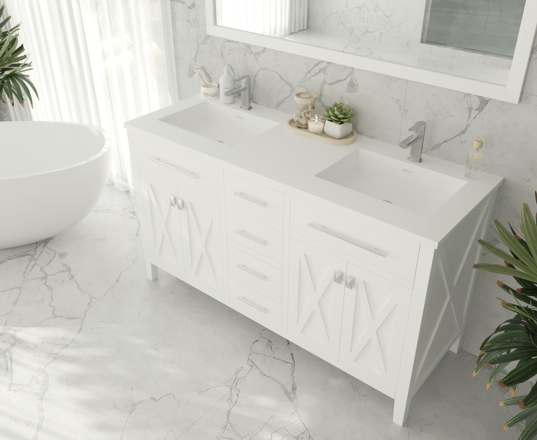 Laviva Wimbledon 60" Double Bathroom Vanity & Sinks in White | 313YG319-60W
