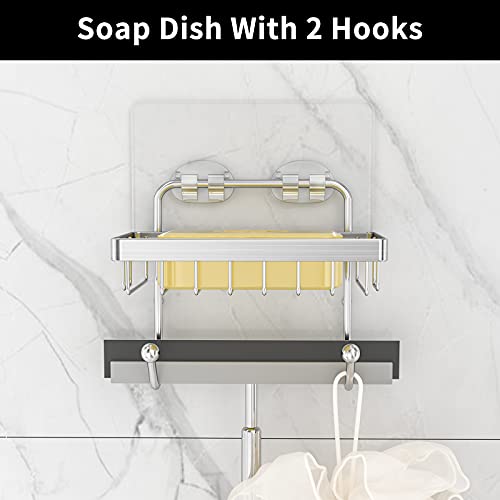 Shower Caddy Basket with Hooks, Soap Dish & Holder Shelf | Adhesive, No Drilling (3 Pack)