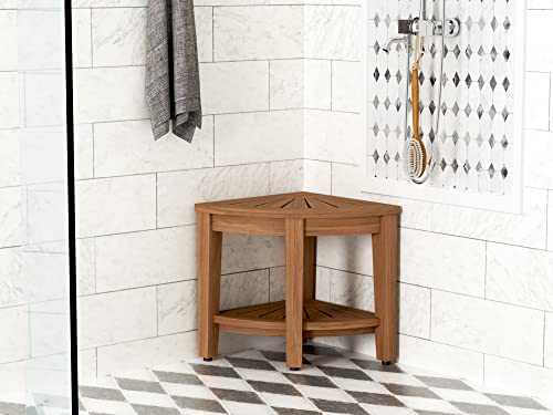 Teak Shower Bench with Shelf (corner)