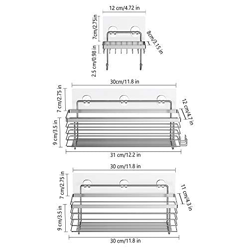 Shower Caddy Basket with Hooks, Soap Dish & Holder Shelf | Adhesive, No Drilling (3 Pack)