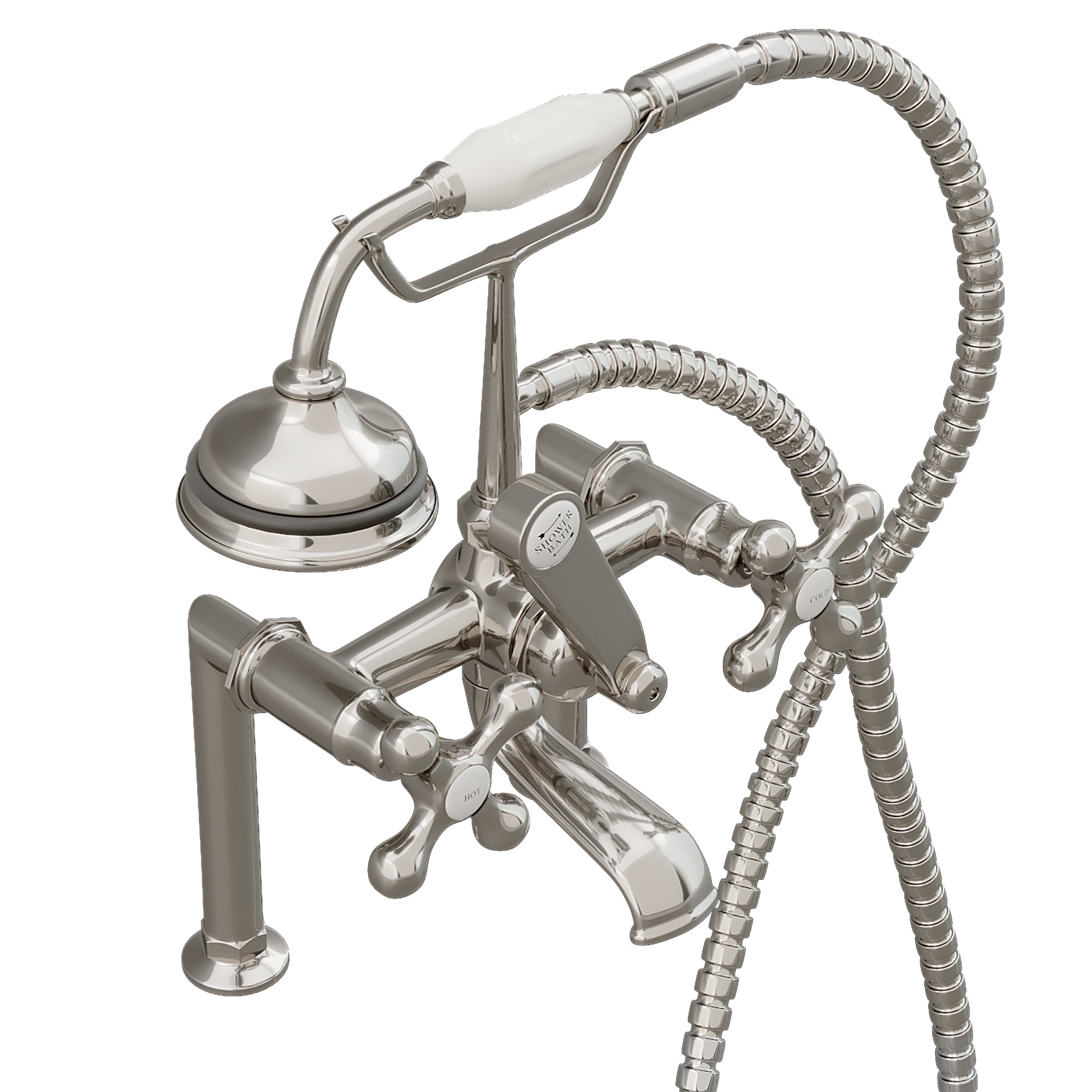 Cambridge Plumbing CAM463D-6-BN Deck Mount Brass Faucet w/ Hand Held Shower Clawfoot Tub (6-inch)