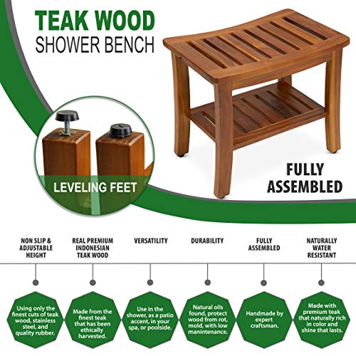 Teak Shower Bench with Shelf