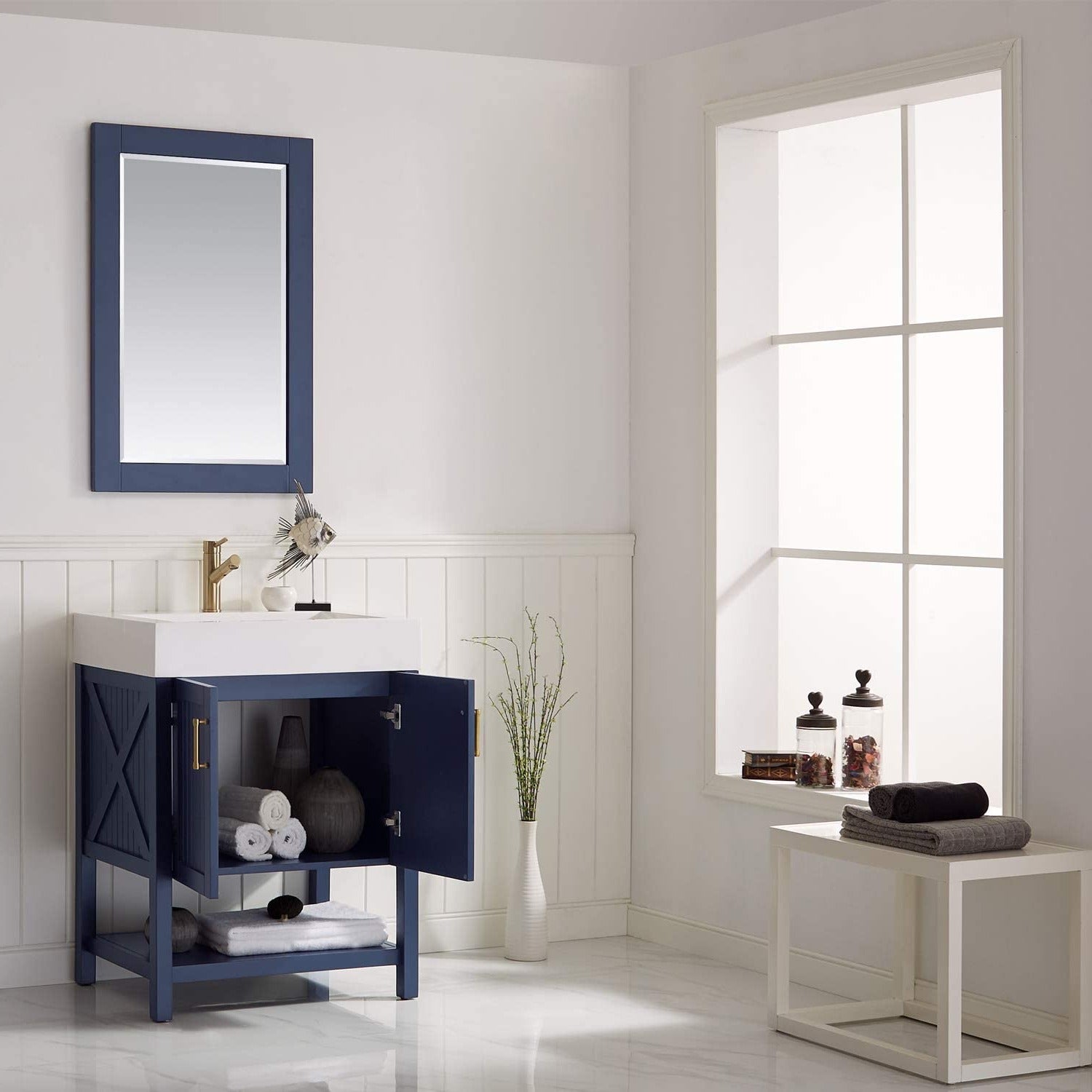 Vinnova Pavia 28” Bathroom Vanity Set in Royal Blue w/ Acrylic Under-mount Sink | 755028-RB-WH
