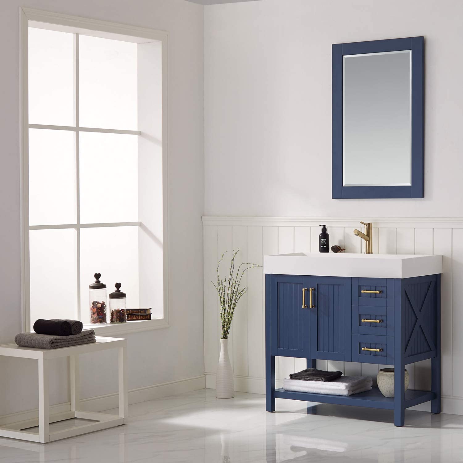 Vinnova Pavia 36” Bathroom Vanity Set in Royal Blue w/ Acrylic Under-mount Sink | 755036-RB-WH