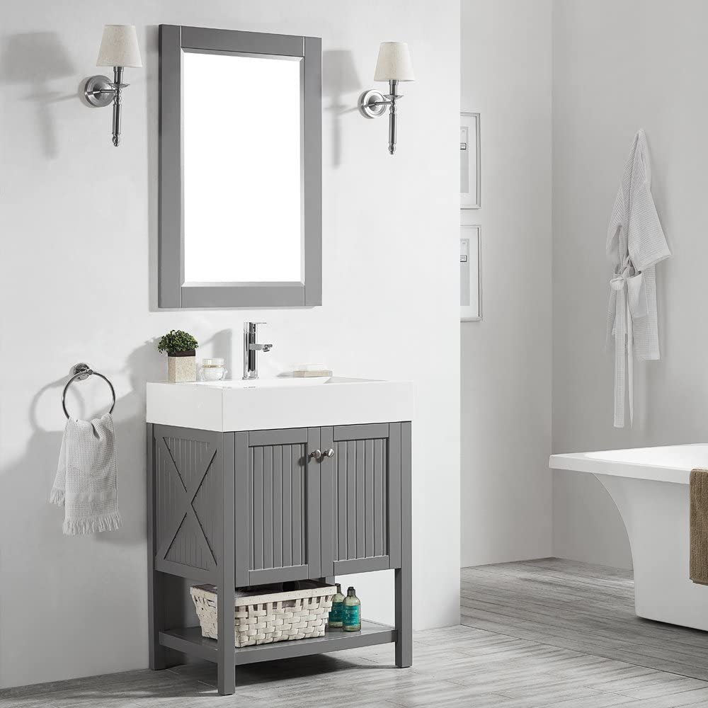 Vinnova Pavia 28” Bathroom Vanity Set in Grey w/ Acrylic Under-mount Sink | 755028-GR-WH