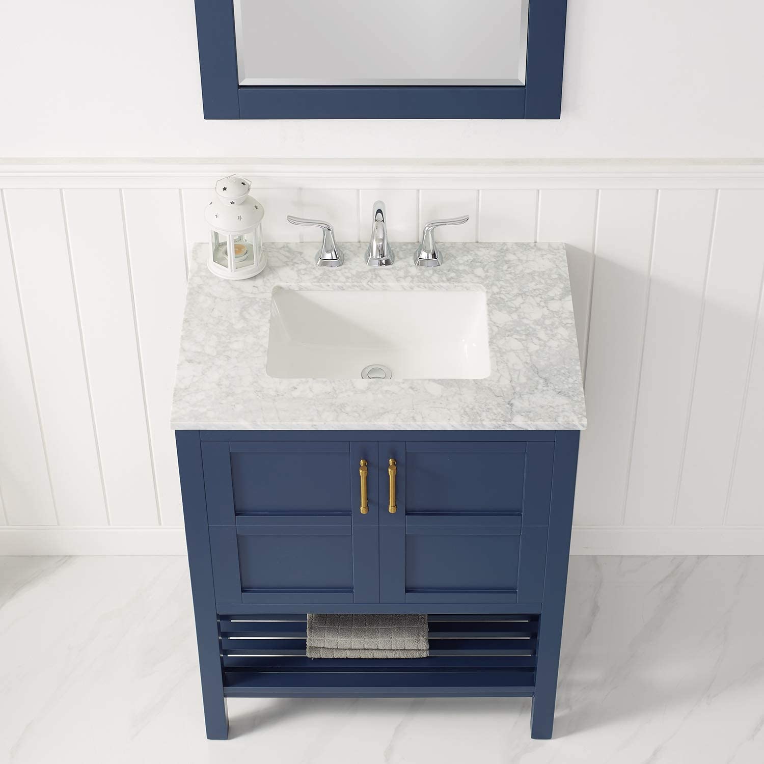 Vinnova Florence 30" Bathroom Vanity Set in Royal Blue w/ Carrara White Marble Countertop | 713030-RB-CA