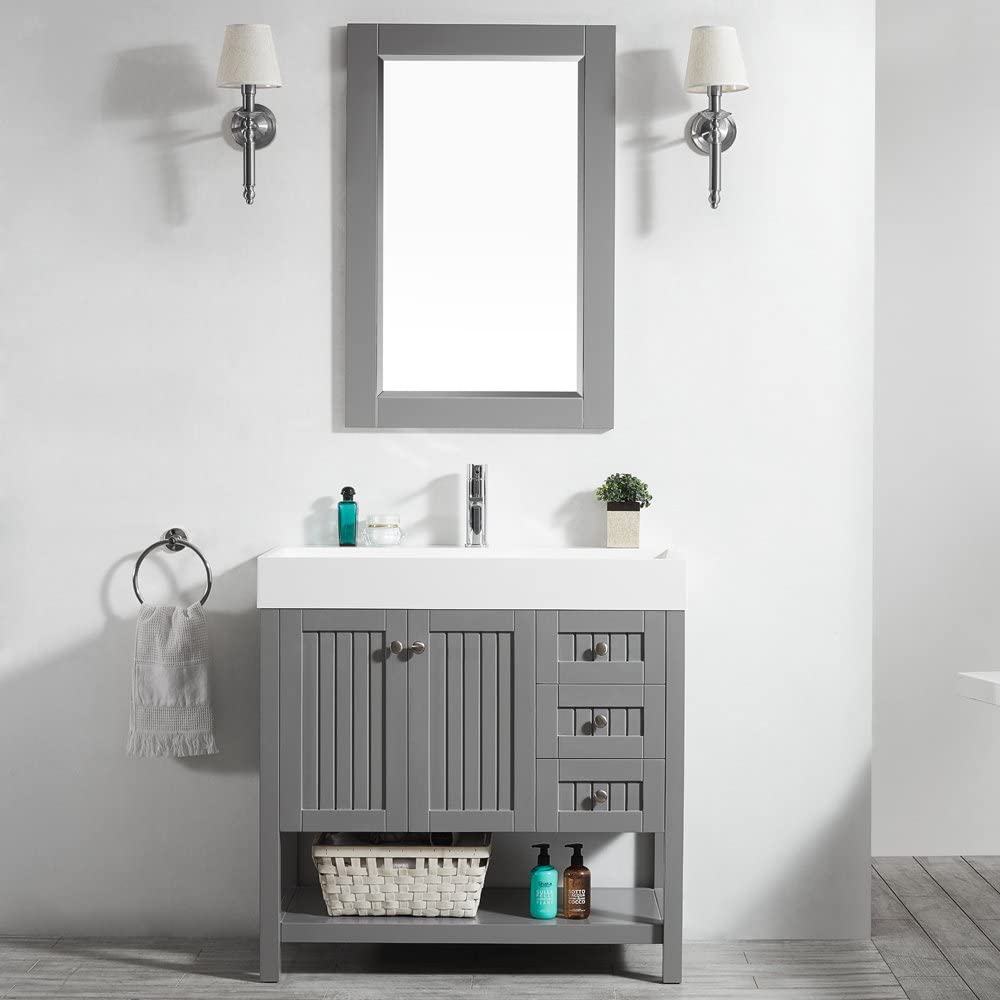 Vinnova Pavia 36” Bathroom Vanity Set in Grey w/ Acrylic Under-mount Sink | 755036-GR-WH