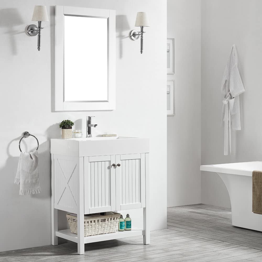 Vinnova Pavia 28” Bathroom Vanity Set in White w/ Acrylic Under-mount Sink | 755028-WH-WH