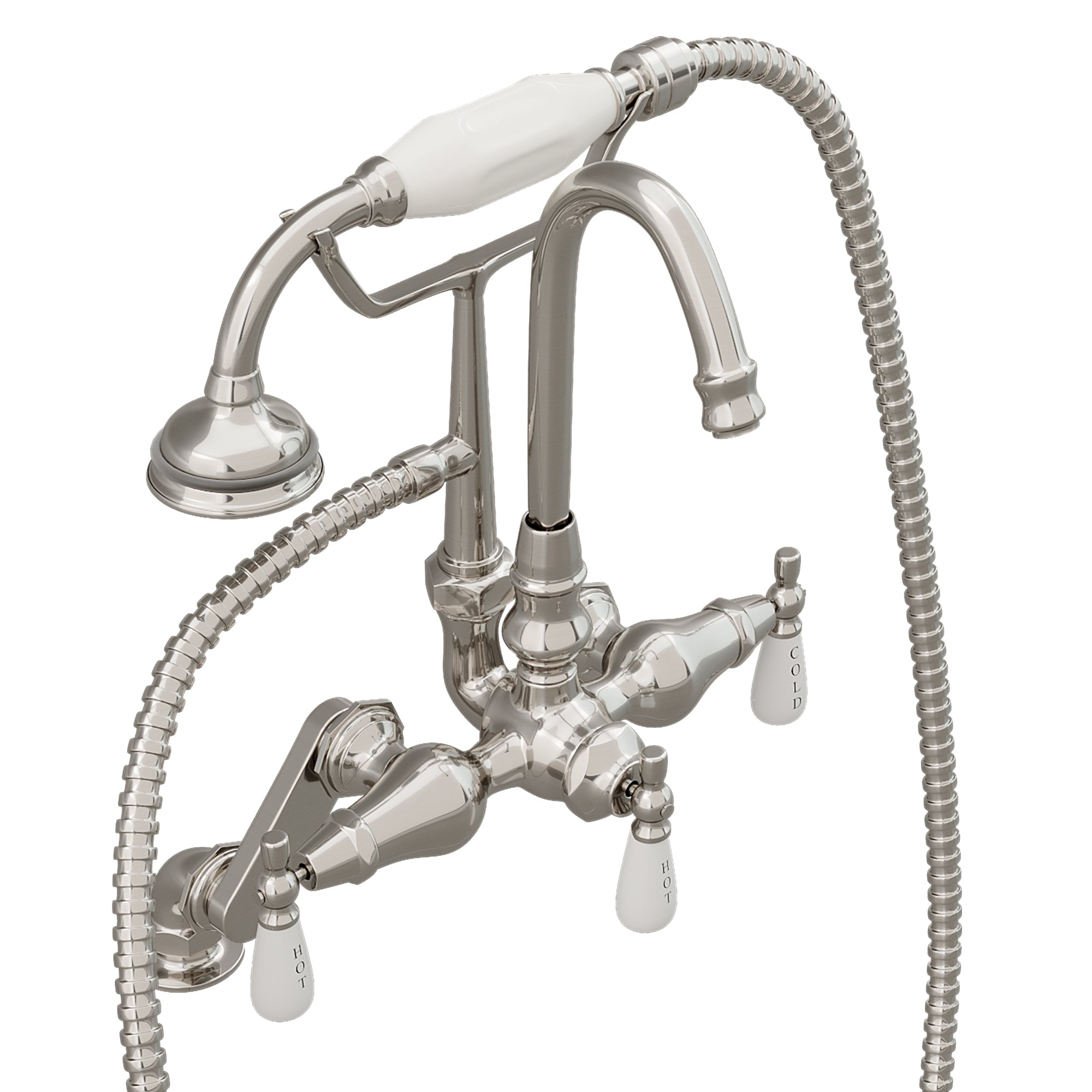 Cambridge Plumbing CAM684D Deck Mount Porcelain Lever English Telephone Faucet w/ Hand Held Shower for Clawfoot Tub
