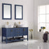 Vinnova Modena 60” Bathroom Double Vanity Set in Royal Blue w/ Glass Countertop w/ White Vessel Sink | 756060-RB-BG