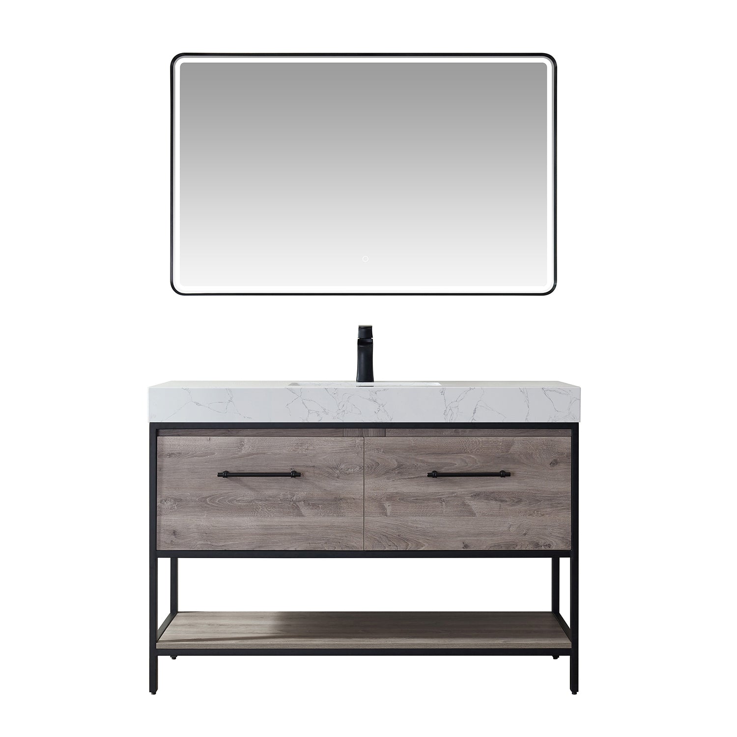 Vinnova Palma 48" Bathroom Vanity Set in Mexican Oak w/ White Composite Grain Stone Countertop | 701248-MXO-GW