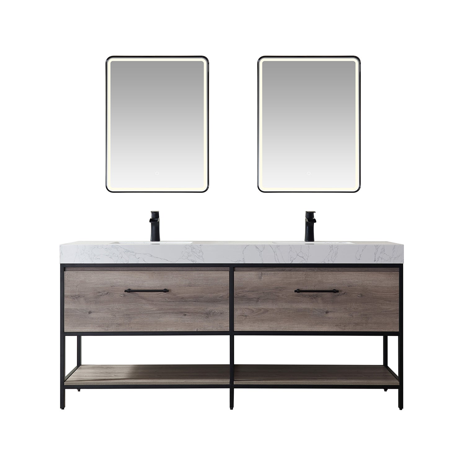 Vinnova Palma 72" Bathroom Vanity Set in Mexican Oak w/ White Composite Grain Stone Countertop | 701272-MXO-GW