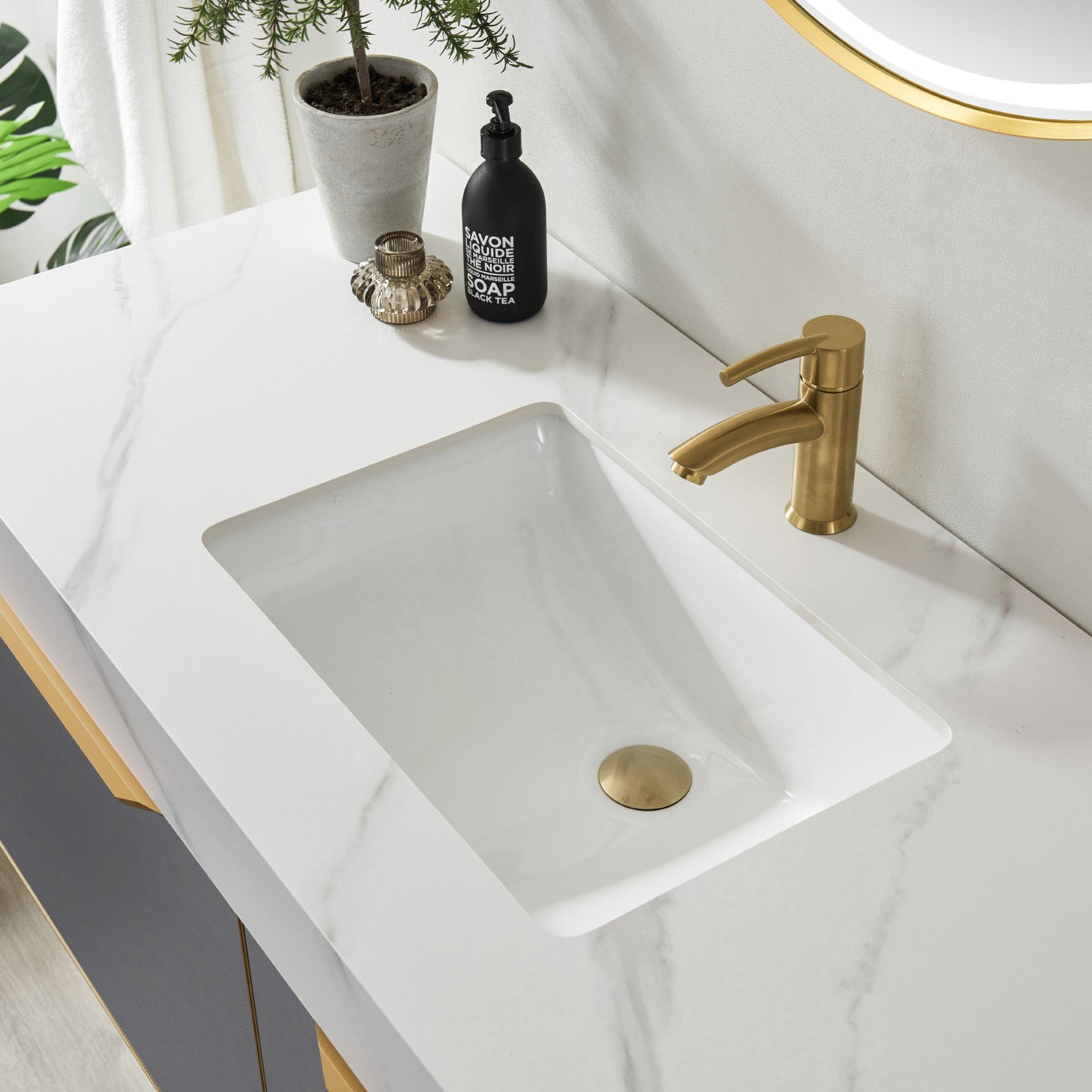 Vinnova Alicante 48" Bathroom Vanity Set in Grey w/ White Sintered Stone Countertop & Under-mount Sink | 701448-MG-SMB