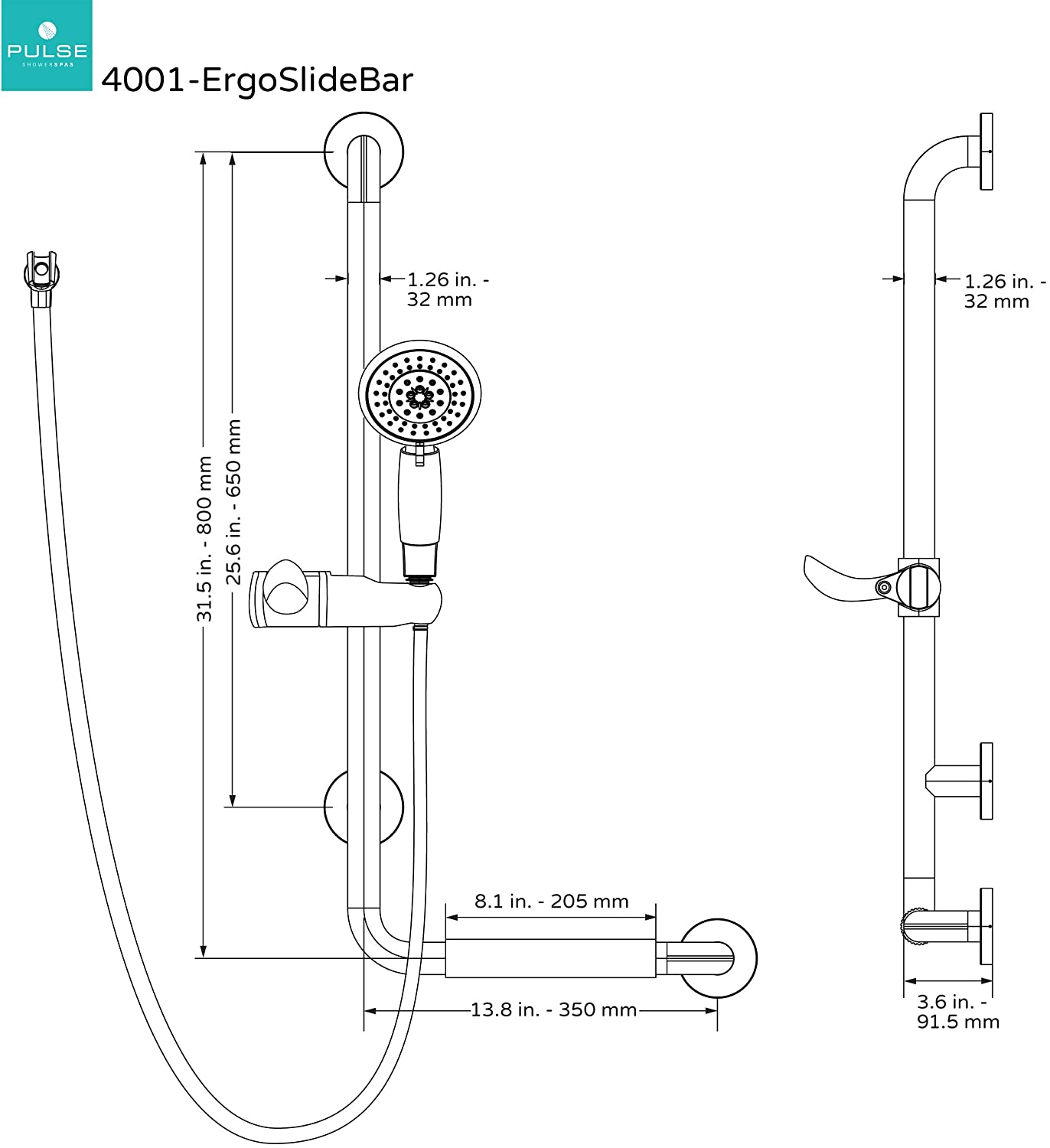 Pulse 4001 Safety Shower ErgoSlideBar with Hand Shower (ADA Compliant)
