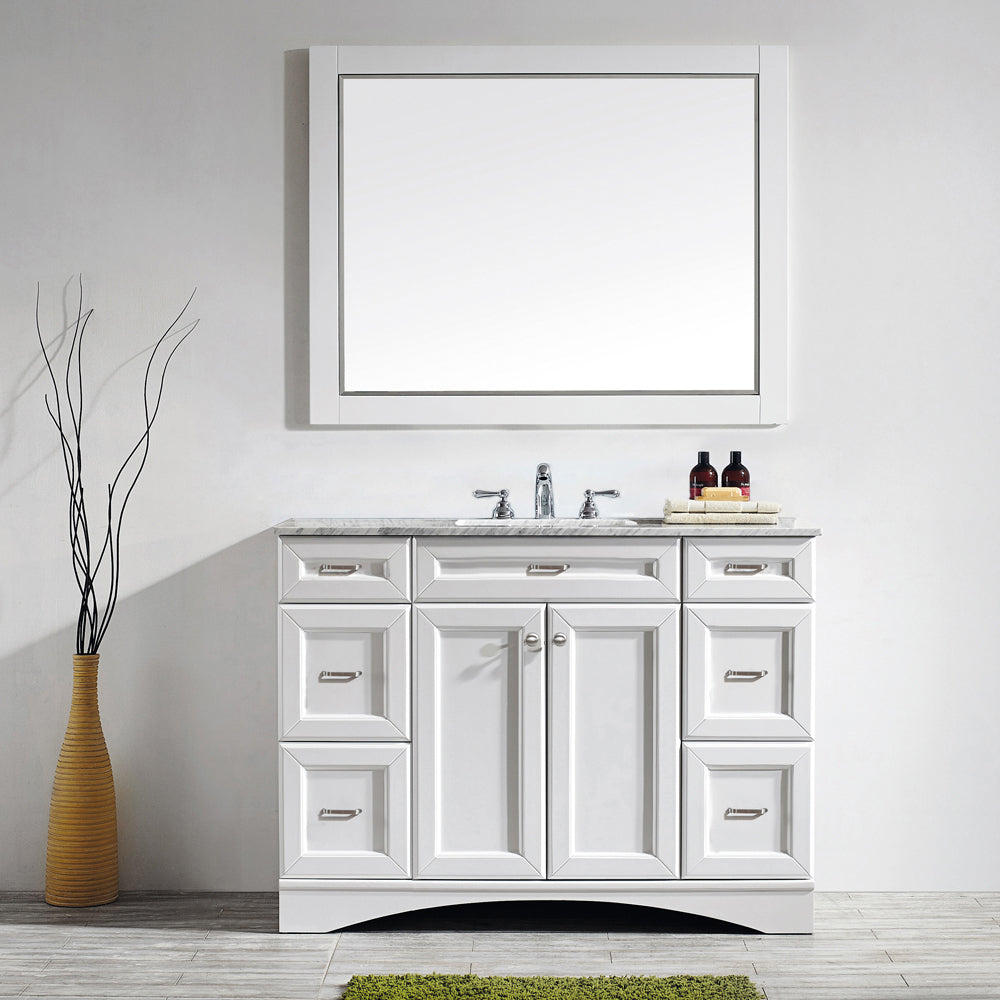 Vinnova Naples 48" Bathroom Vanity Set in White w/ Carrara White Marble Countertop | 710048-WH-CA