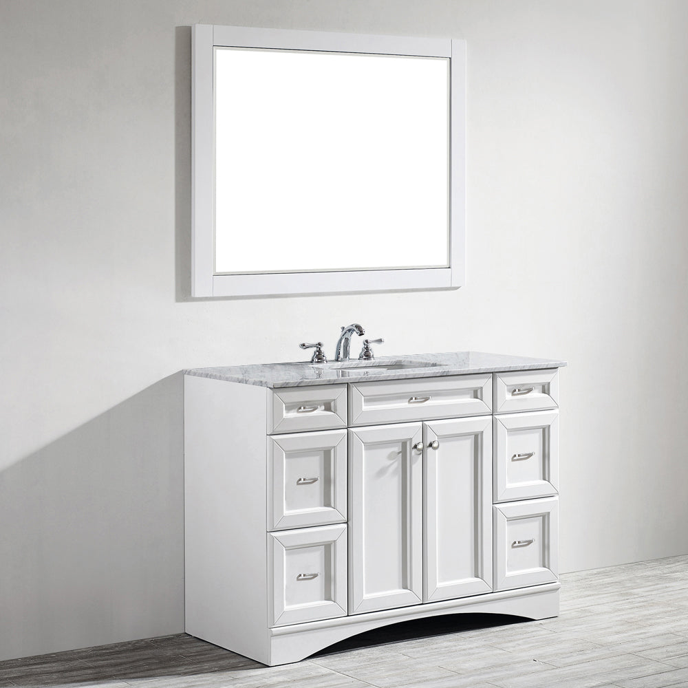 Vinnova Naples 48" Bathroom Vanity Set in White w/ Carrara White Marble Countertop | 710048-WH-CA