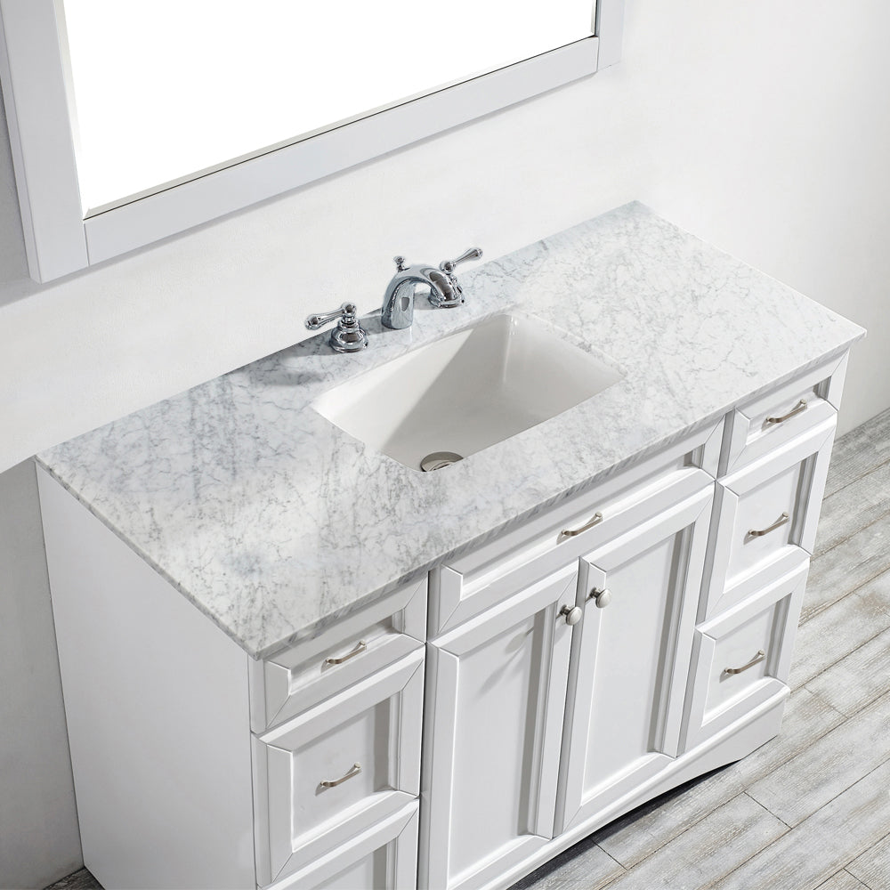 Vinnova Naples 48" Bathroom Vanity Set in White w/ Carrara White Marble Countertop | 710048-WH-CA