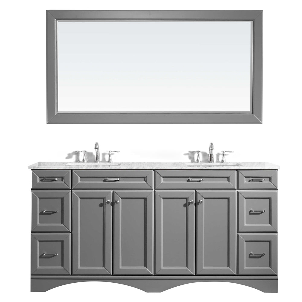 Vinnova Naples 72" Bathroom Vanity Set in Grey w/ Carrara White Marble Countertop | 710072-GR-CA