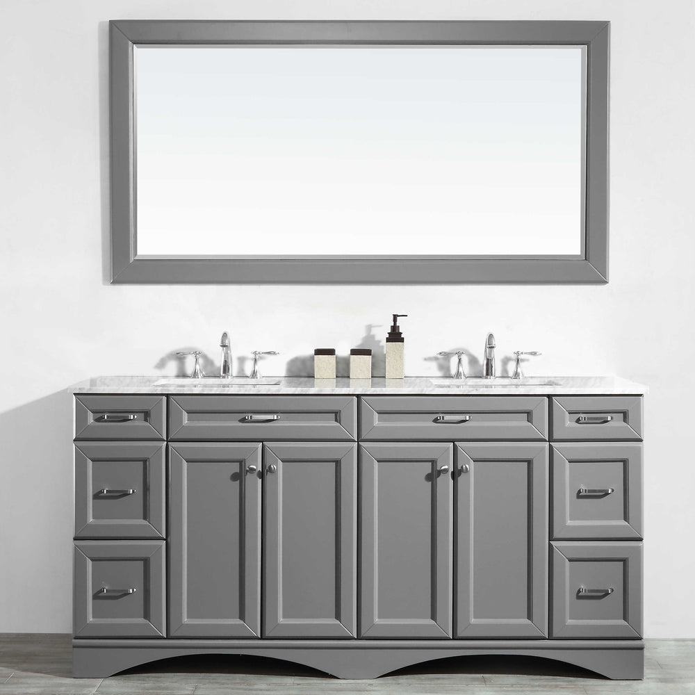 Vinnova Naples 72" Bathroom Vanity Set in Grey w/ Carrara White Marble Countertop | 710072-GR-CA