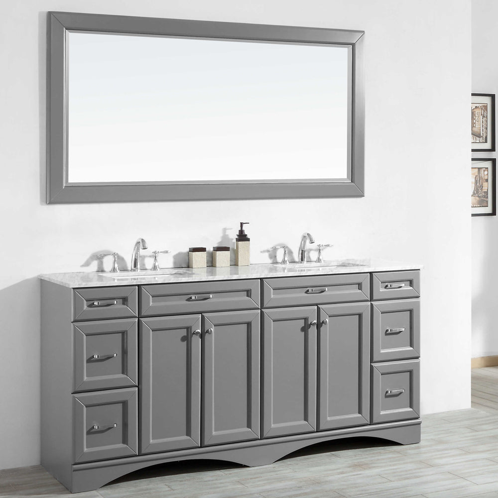 Vinnova Naples 72" Bathroom Vanity Set in Grey w/ Carrara White Marble Countertop | 710072-GR-CA
