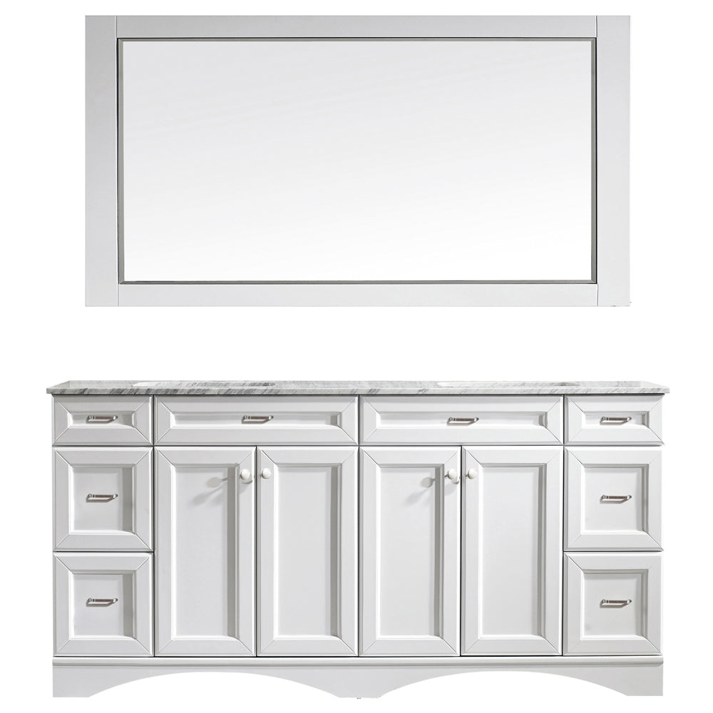 Vinnova Naples 72" Bathroom Vanity Set in White w/ Carrara White Marble Countertop | 710072-WH-CA