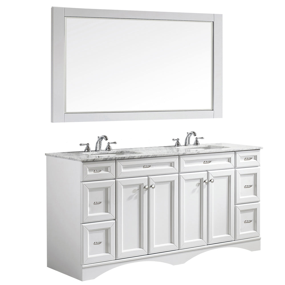 Vinnova Naples 72" Bathroom Vanity Set in White w/ Carrara White Marble Countertop | 710072-WH-CA