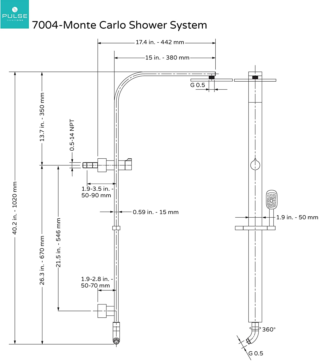Pulse 7004-CH Monte Carlo Shower System - Chrome