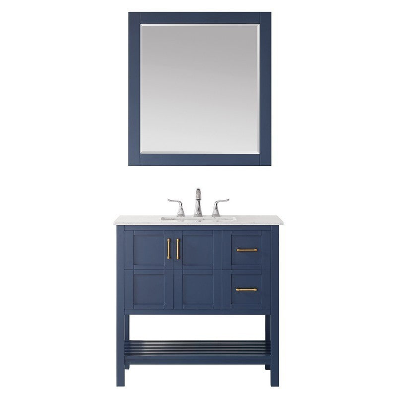 Vinnova Florence 36" Bathroom Vanity Set in Royal Blue w/ Carrara White Marble Countertop | 713036-RB-CA