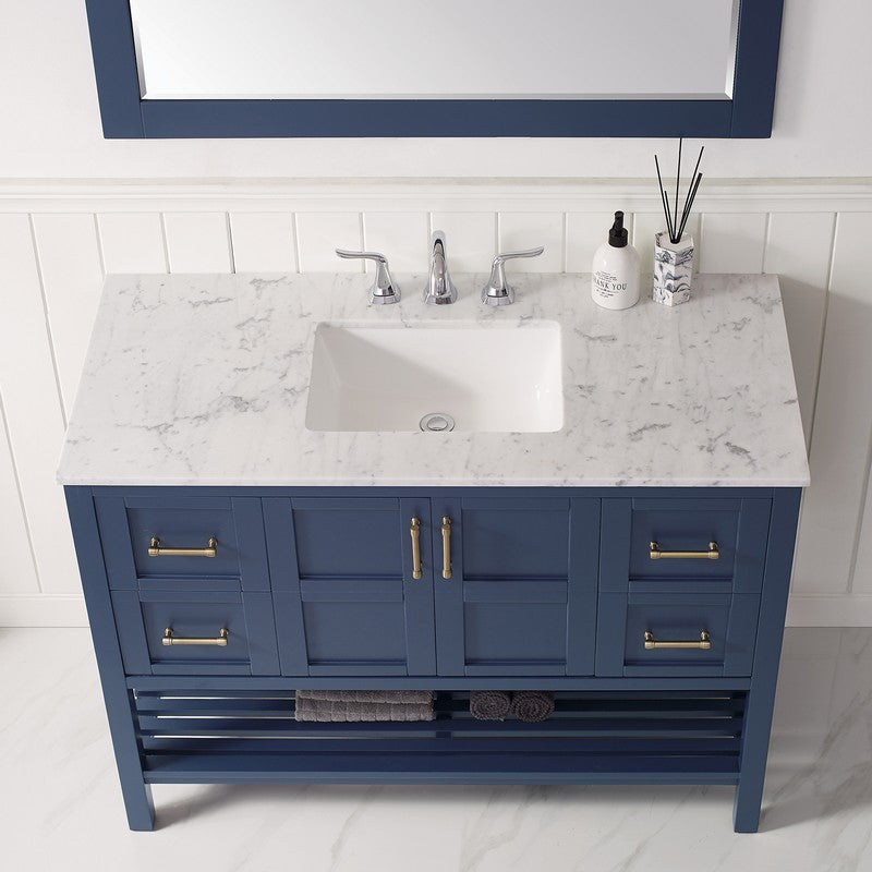Vinnova Florence 48" Bathroom Vanity Set in Royal Blue w/ Carrara White Marble Countertop | 713048-RB-CA