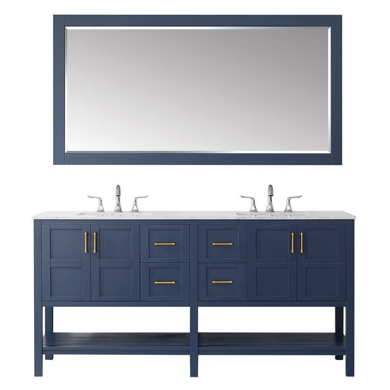 Vinnova Florence 72" Bathroom Vanity Set in Royal Blue w/ Carrara White Marble Countertop | 713072-RB-CA