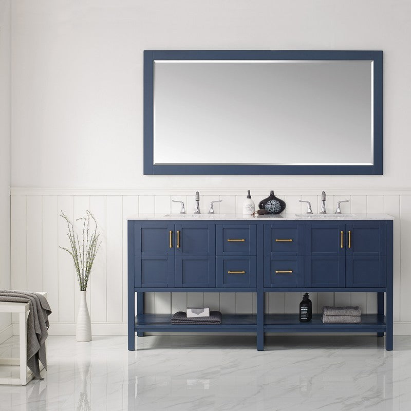 Vinnova Florence 72" Bathroom Vanity Set in Royal Blue w/ Carrara White Marble Countertop | 713072-RB-CA