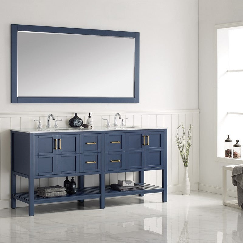 Vinnova Florence 72" Bathroom Vanity Set in Royal Blue w/ Carrara White Marble Countertop | 713072-RB-CA