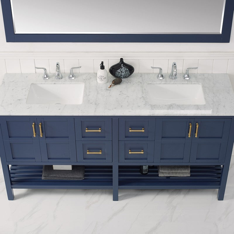 Vinnova Florence 72" Bathroom Vanity Set in Royal Blue w/ Carrara White Marble Countertop | 713072-RB-CA