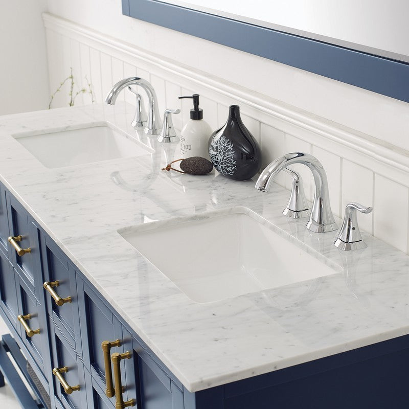 Vinnova Florence 72" Bathroom Vanity Set in Royal Blue w/ Carrara White Marble Countertop | 713072-RB-CA