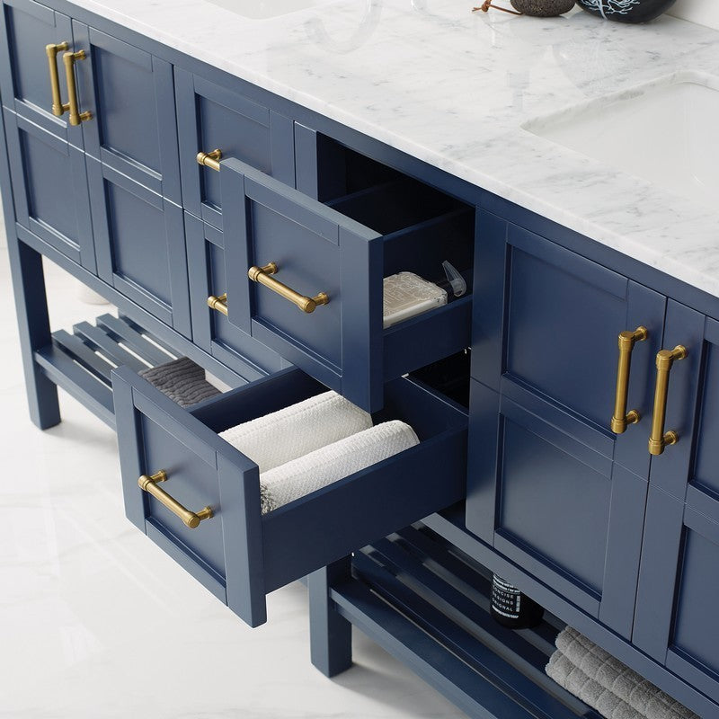 Vinnova Florence 72" Bathroom Vanity Set in Royal Blue w/ Carrara White Marble Countertop | 713072-RB-CA