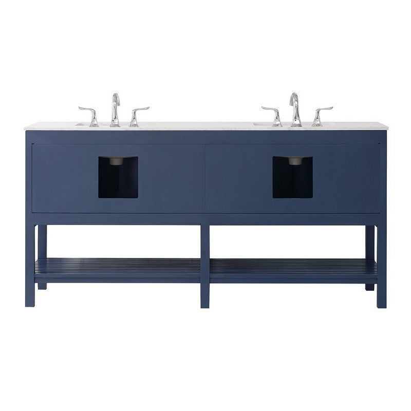 Vinnova Florence 72" Bathroom Vanity Set in Royal Blue w/ Carrara White Marble Countertop | 713072-RB-CA